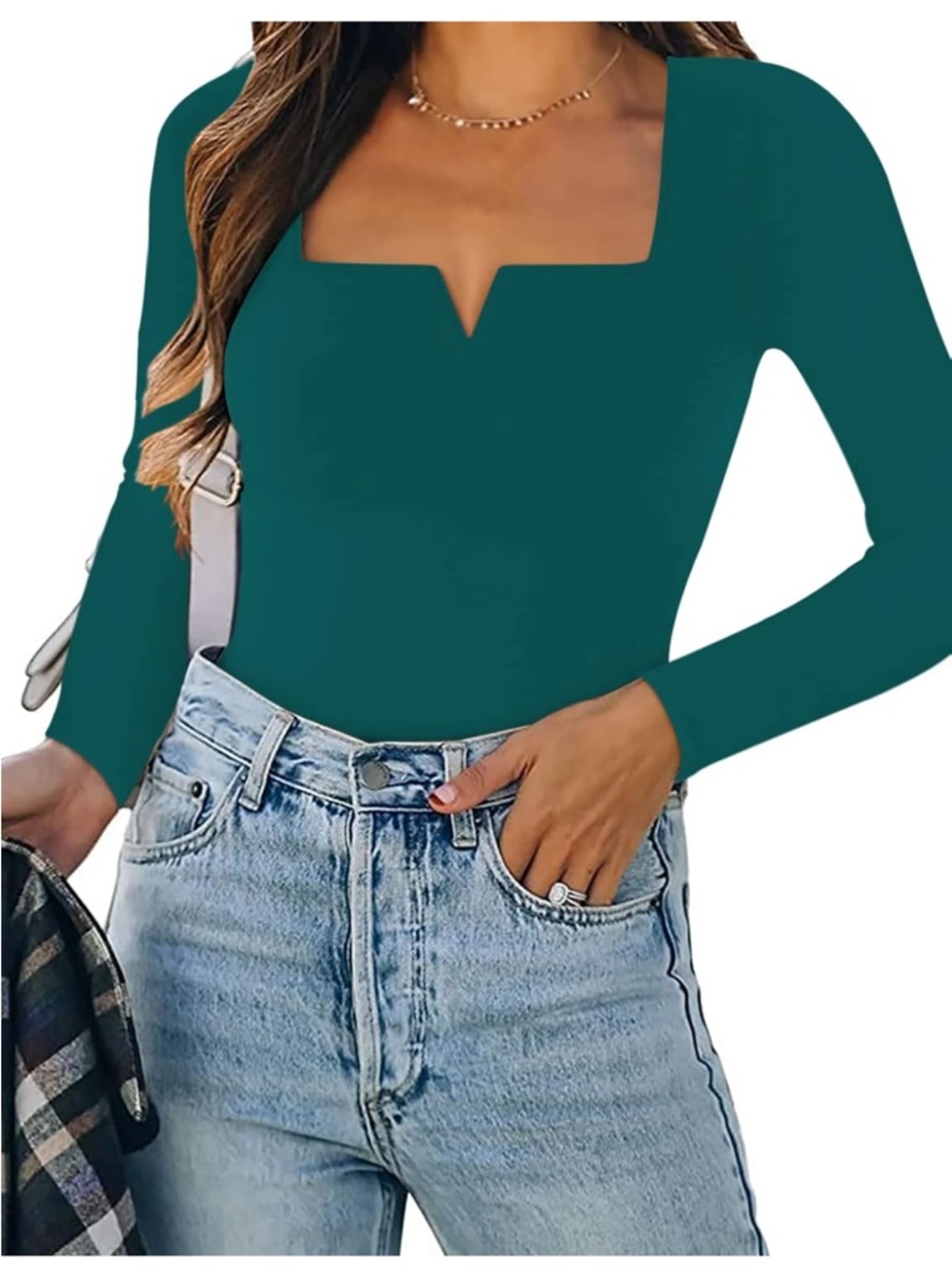 Square Neck Bodysuit in Teal